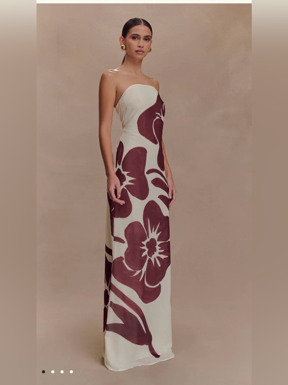 Meshki Strapless Floral Maxi Dress in Cream and Burgundy - Picture 4 of 5